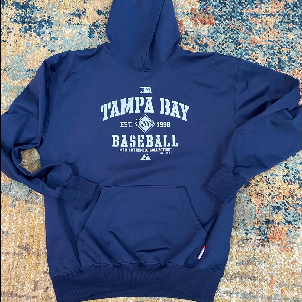 Majestic Tampa Bay Rays Hoodie Blue Sweatshirt Mens size L